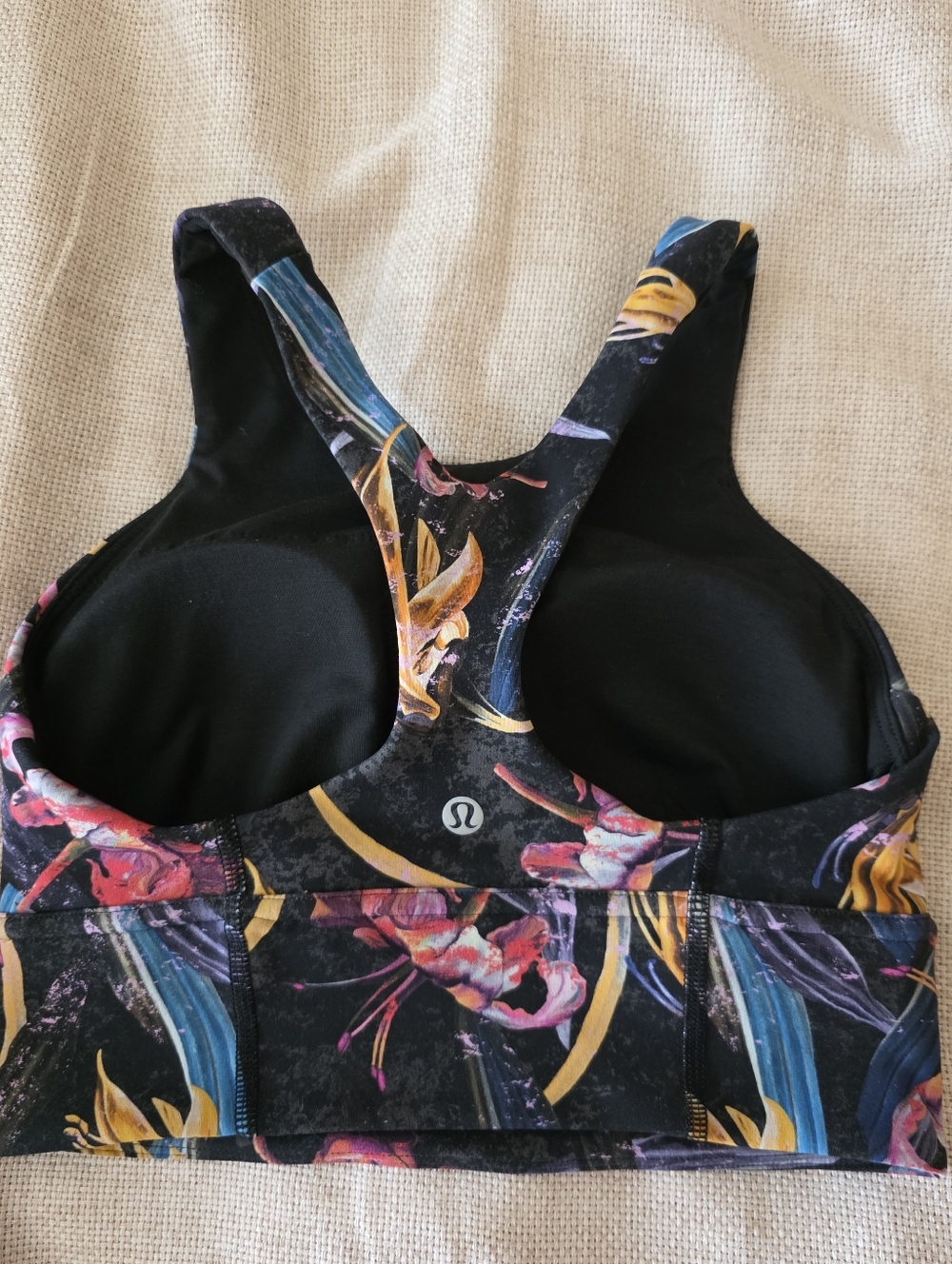 lululemon athletica Black Sports Bra with Pink, Yellow & Purple Floral Accents - Picture 3 of 6